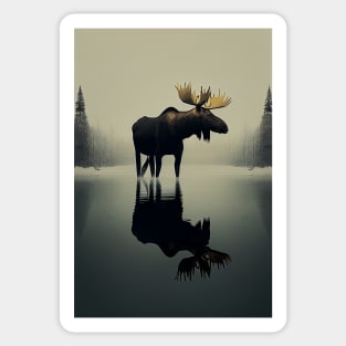 Swedish Minimalism Winter Moose Reflection Art Print Sticker